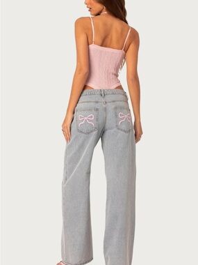 Edikted Light Blue Jeans with Pink Bows